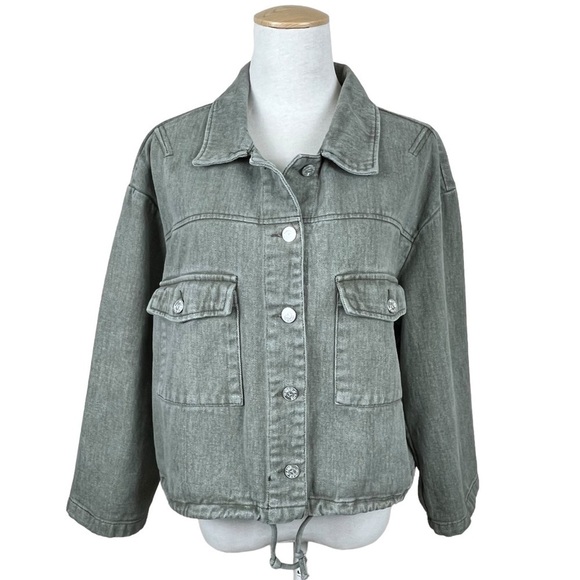 Vigoss Cinched Bottom Green Denim Jacket Size XL - Picture 1 of 10